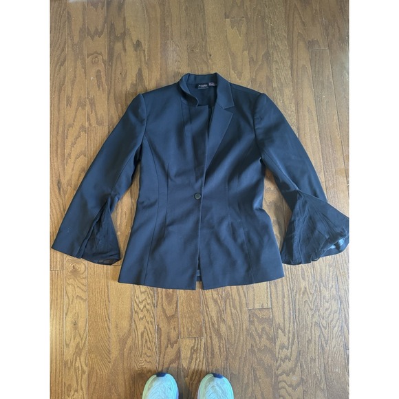 Shape FX Black Blazer Jacket Mesh Cuff Sleeve Women's Sz 12 Career - Picture 1 of 6